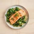 Baked salmon with greens